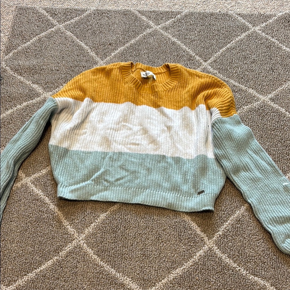 Colorblock Sweater in Mustard, White, and Light Blue